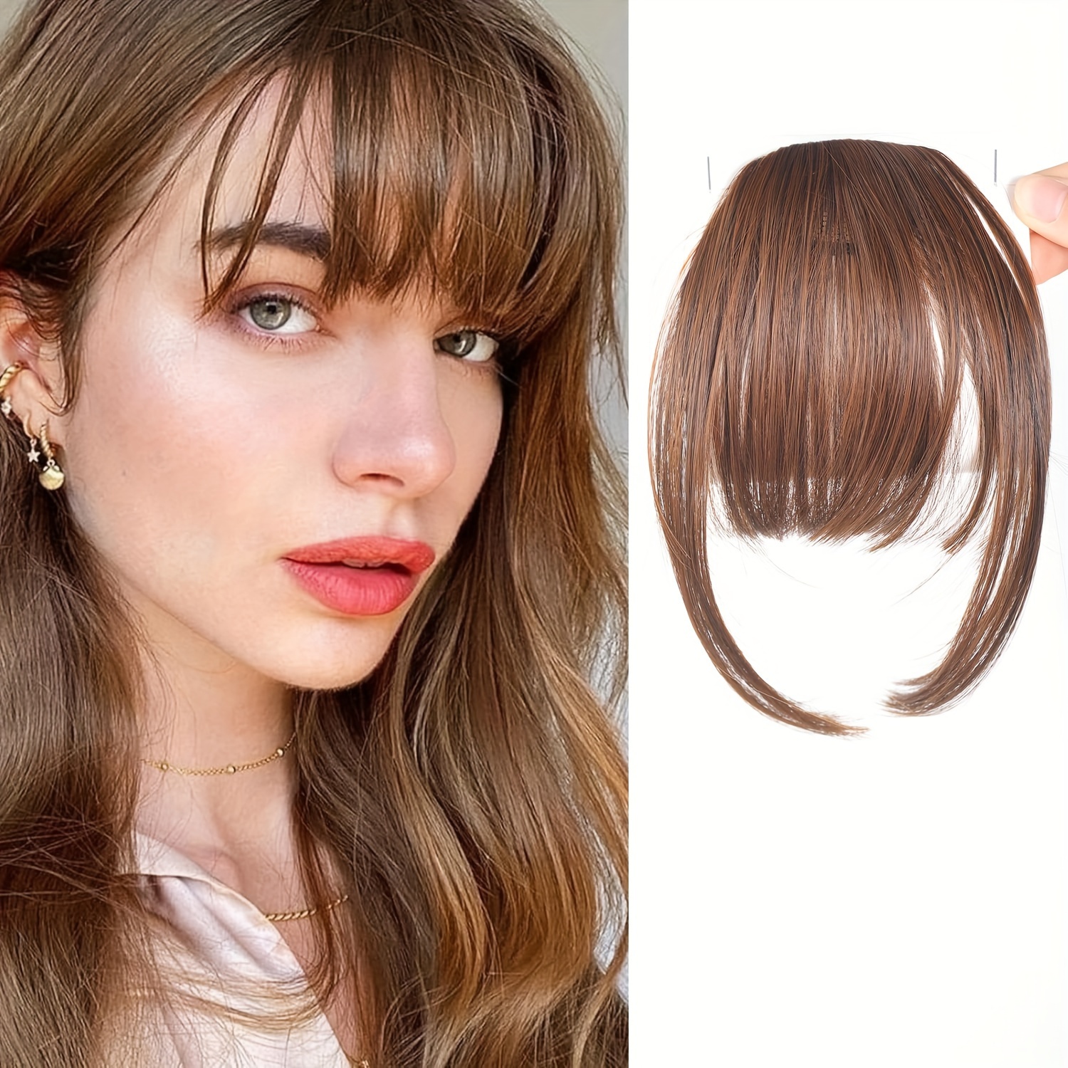 womens straight synthetic clip in hair bangs extension natural looking air fringe hairpiece invisible clip hair   7 5g basics style details 12