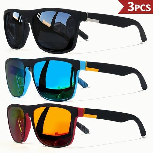 3 paires de lunettes carrées unisexes vintage - monture complète, adaptées pour , la randonnée, la plage et les activités de , verres teintés en option (verres vendus séparément)