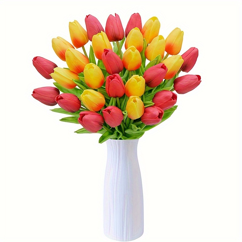 

30 Pcs Artificial Tulips Fake Plastic Flowers For Wedding And Engagement Decorations, Real Touch Bendable Stems, Non-fading Tulip Bouquet For Home Centerpieces And Floral Arrangements