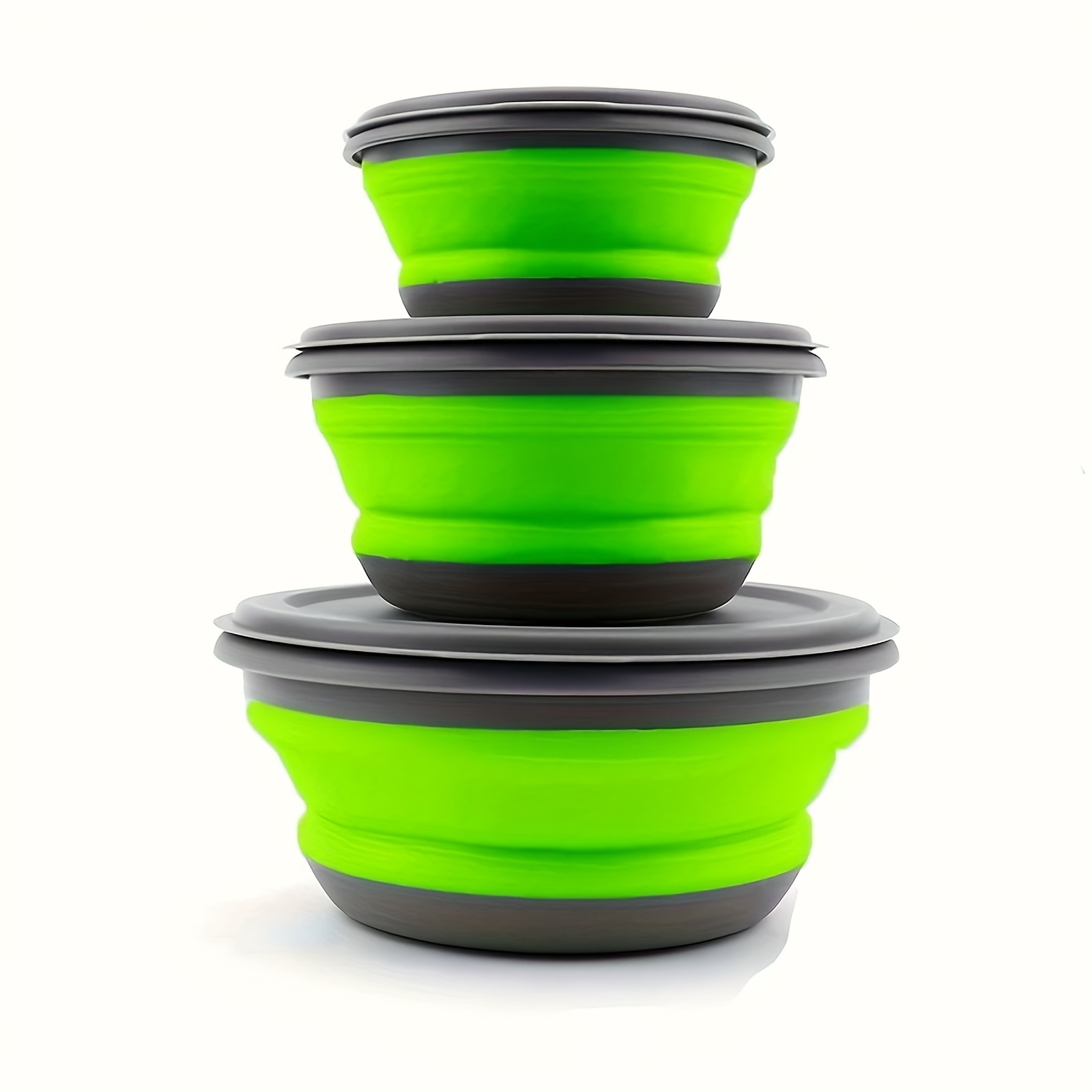 TEMU 3pcs Set Camping Bowls With Lids, Foldable Silicone Collapsible Bowl, Lunch Box, Salad Bowl, Expandable Food Storage Container, Bento Box, High