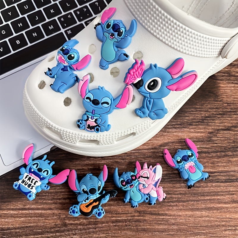 

Set Of 8 Disney Stitch-themed Shoe Buckles Featuring Cartoon Designs, Removable For Decorative Use.