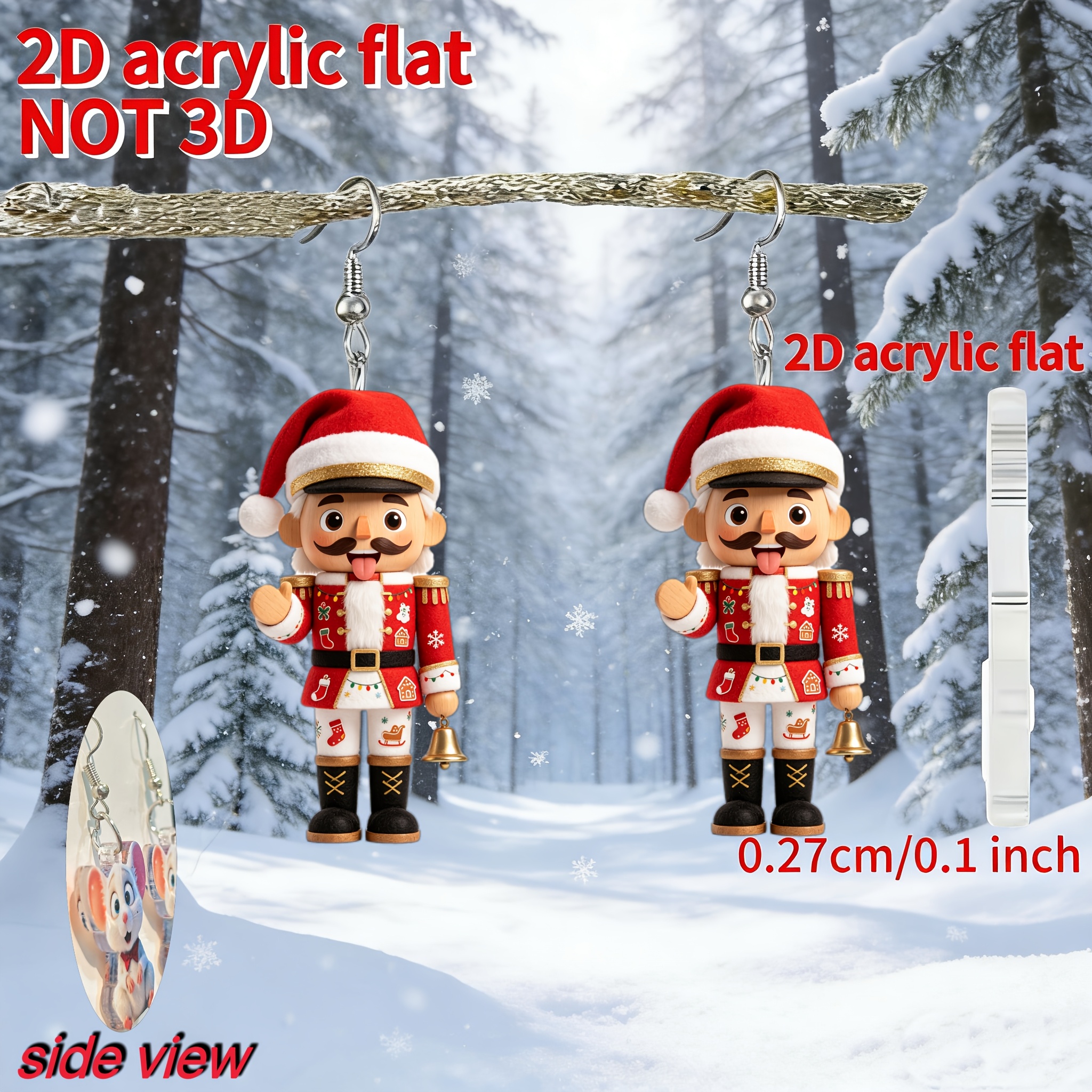 2D Flat Nutcracker Acrylic Pendant Earrings