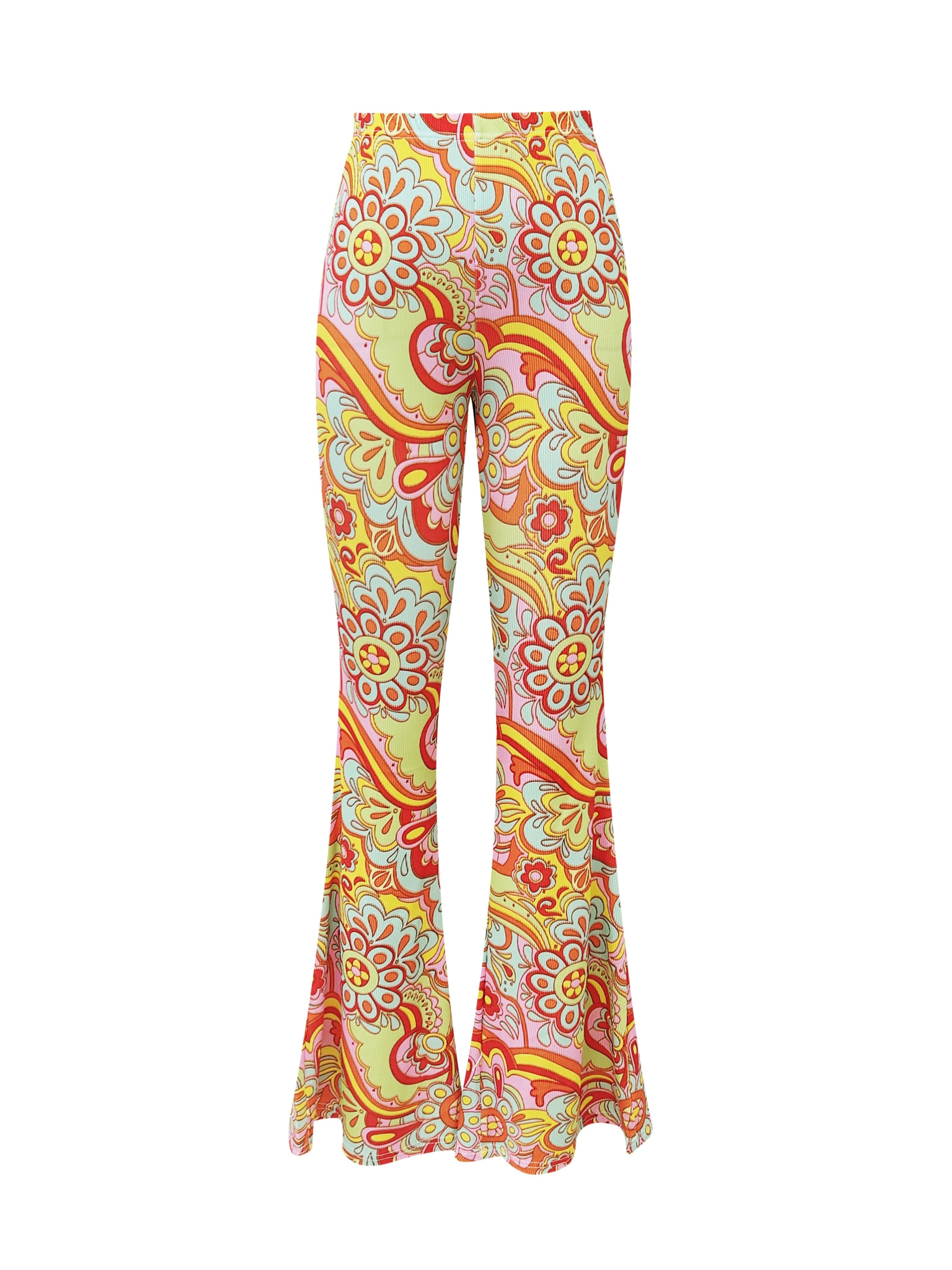 Floral Print Flare Leg Pants, Boho High Waist Slim Pants For Spring & Fall,  Women's Clothing