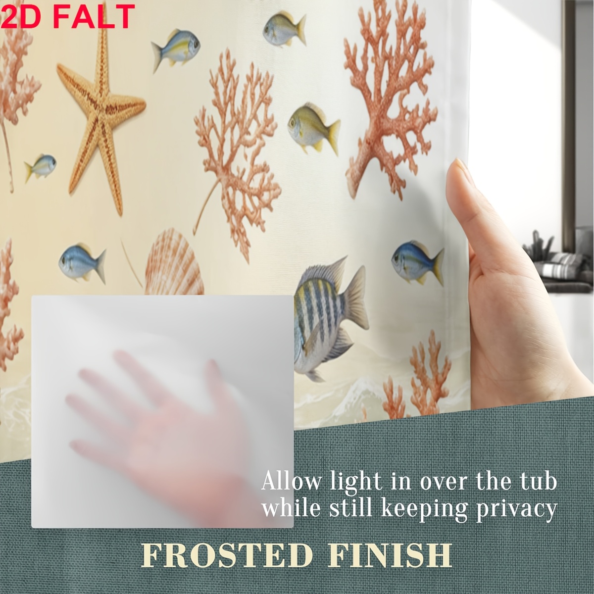 4pcs Coral, Starfish, and Seashell Shower Curtain Set with Bath Mat