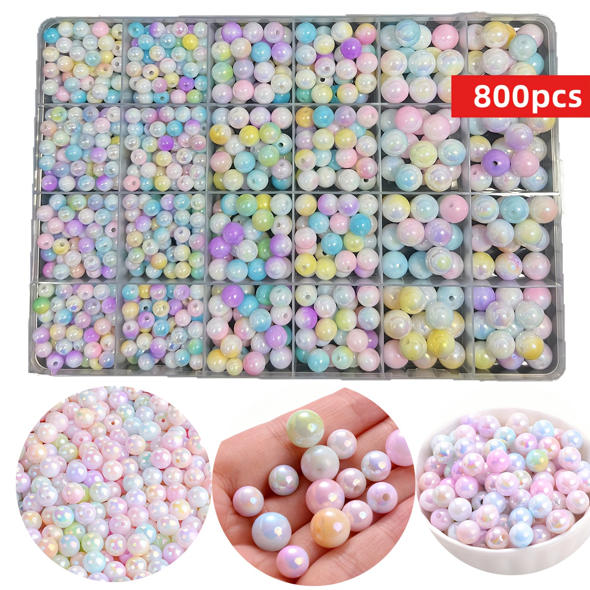 E-shop 800 Stk./24 Fächer Set Box 6mm/8mm/10mm Niedliche und Schöne Zweifarbige Meerjungfrau AB Farbe Acryl Perlen in Verschiedenen Größen Kann zur
