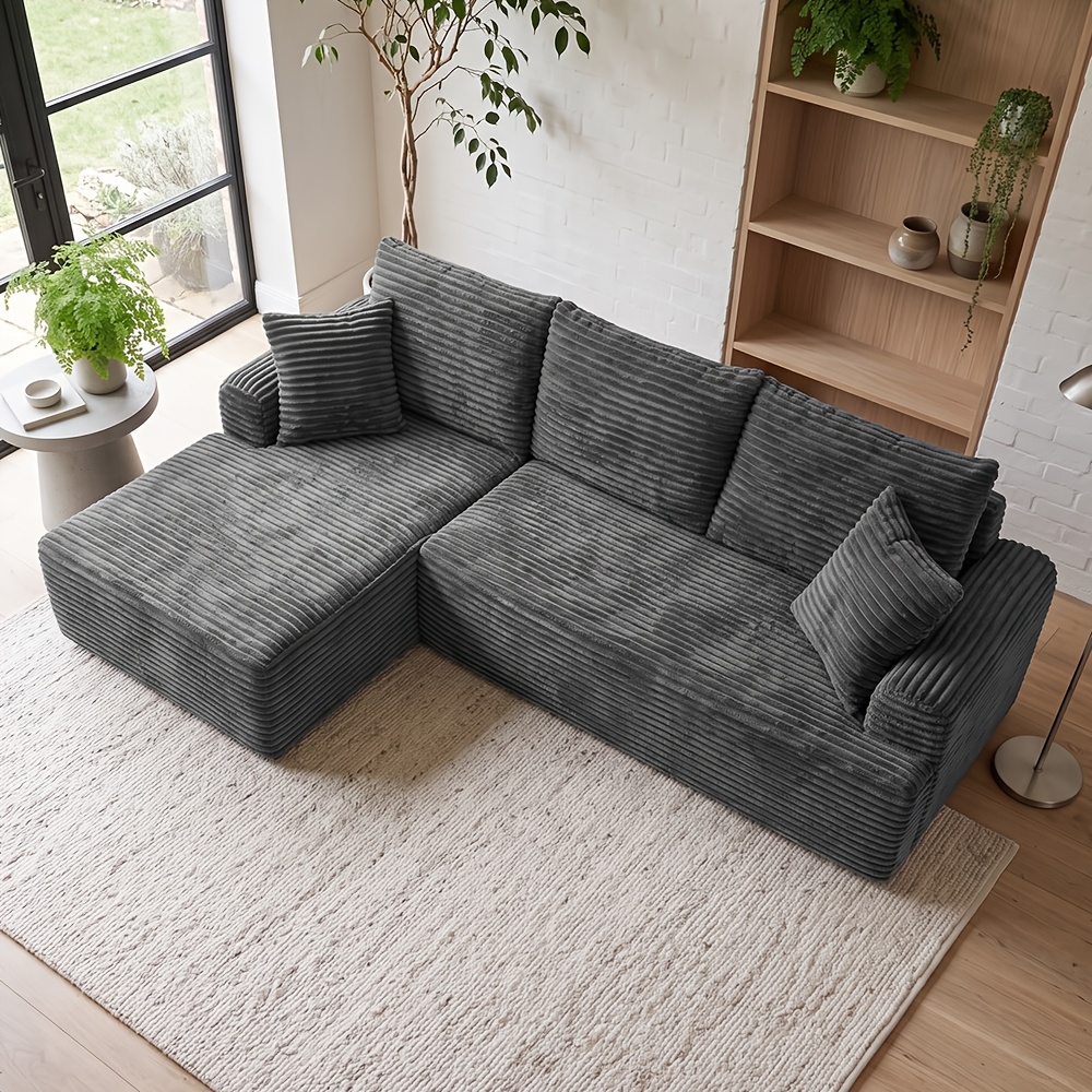 Image of 2pcs Oversized L-shaped Corduroy Sectional Sofa With Foam Chaise Lounge, Modern Suitable For Reading, Entertainment & Sleeping, Deep Seat Floor Couch For Living Room, Apartment, No (for Spaces)