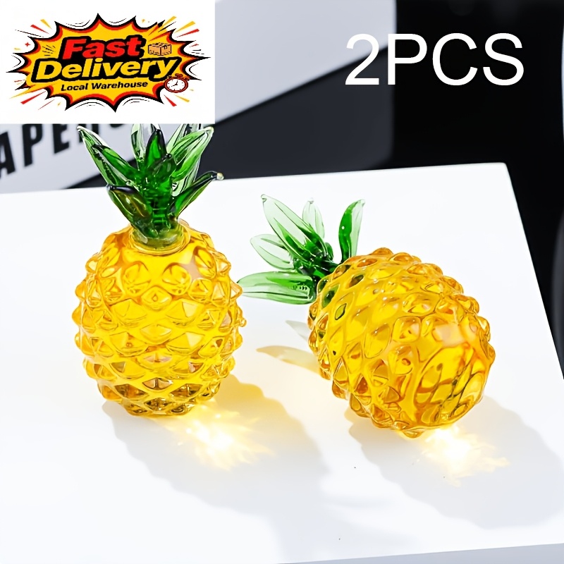 TEMU Set Of 2 Yellow Crystal Pineapple Tabletop Decor - Shiny Crystal Fruit Ornaments Suitable For Wine Cabinet, Bedroom Desk, Home Display,