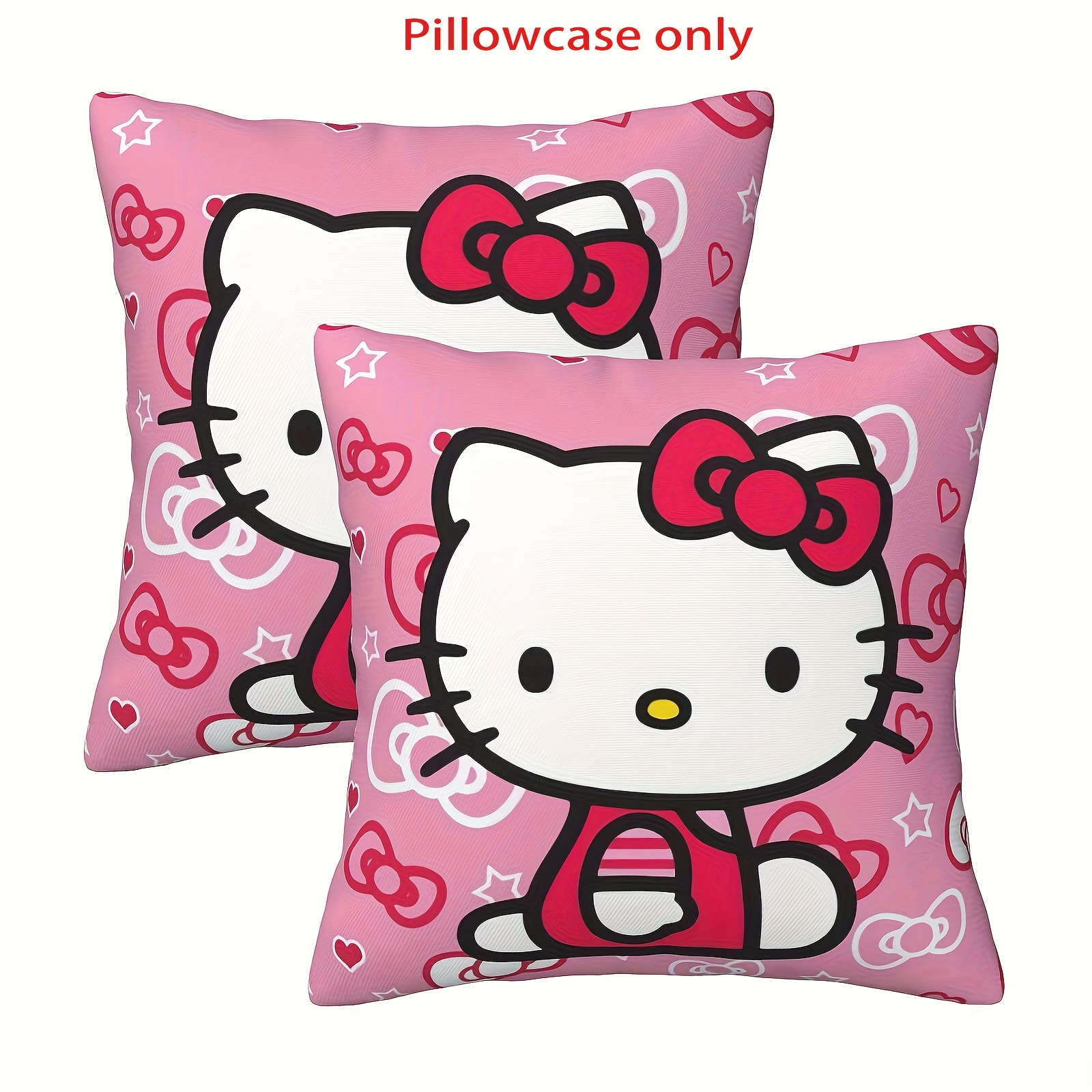 Image of 2-pack Adorable Hello Kitty Pink Patterned Throw Pillowcase For Cozy Decor Living Room Sofa Home Decor Pillow Cover With Zipper Closure (no Filling)