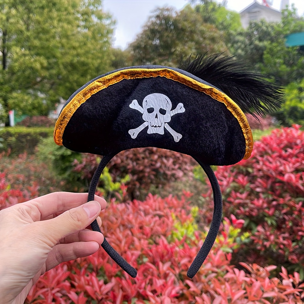 Image of Single Piece Pirate Captain Headband With Skull & Trimmings, - Retro Accessory Suitable For For Halloween Costumes, Pirate Party Outfits