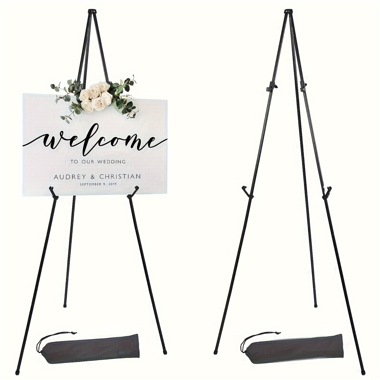 

Adjustable 63" Black Metal Easel Stand - Portable Folding Display For Art, Posters & Wedding Signs With Carry Bag