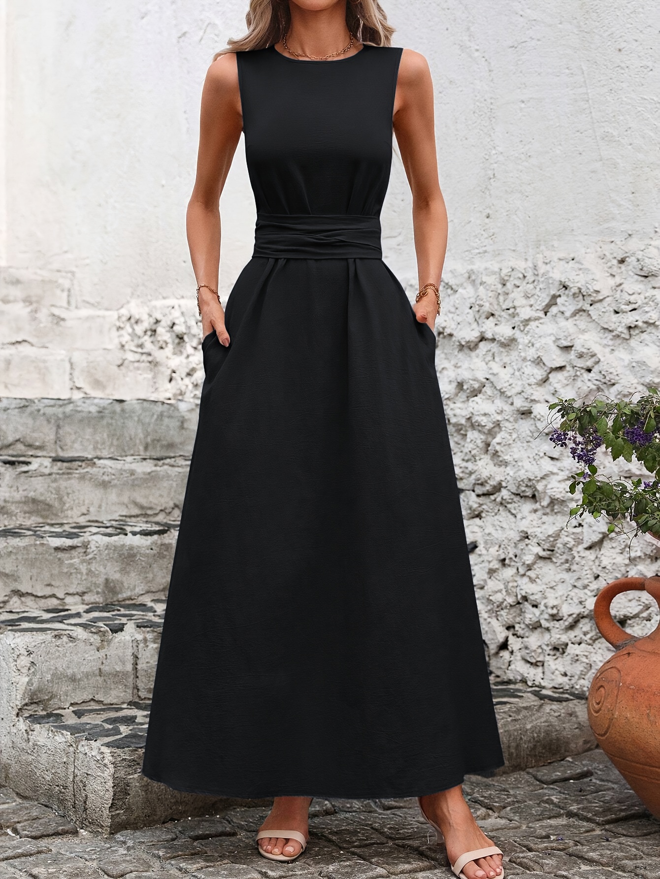 womens solid color round neck sleeveless loose fit casual - Temu Switzerland