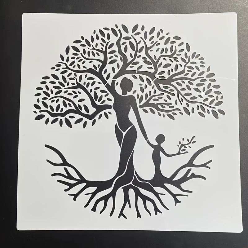 Image of Reusable Mandala Tree Of Life Template, 12x12 Inches Suitable For Diy Crafts, Scrapbooking And Wall Art - Durable Plastic Painting Pattern