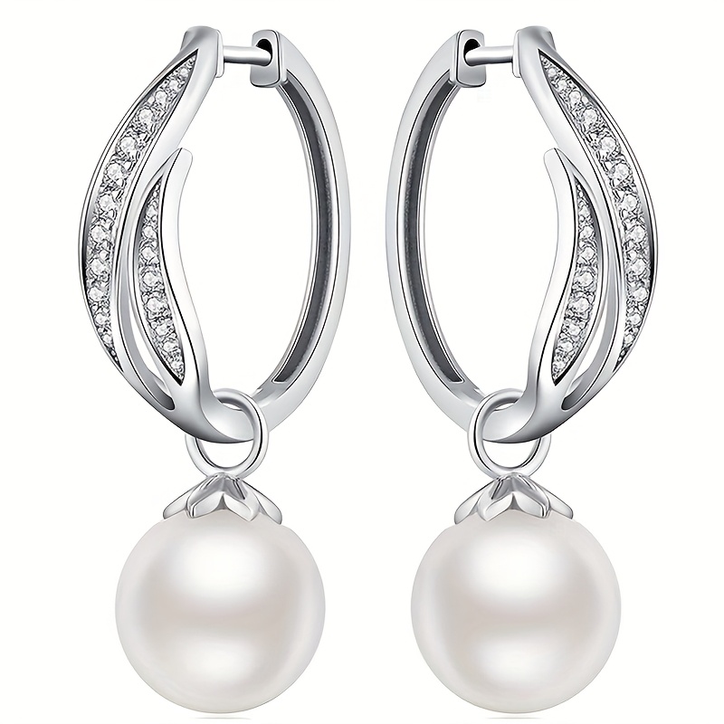 E-shop 1 Paar Damen-Modeohrringe mit Imitatperlen-Anhänger, elegante synthetische Stecker, glänzende Schmuckstücke für Partys und