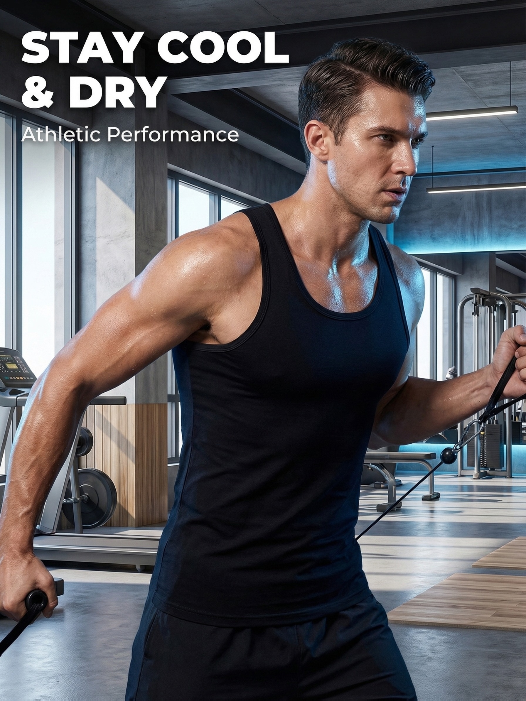 7pcs Men'S Casual Athletic Vests - Fashionable Solid Classic Round Neck Base Layer - Slight Stretch Breathable 100% Fabric - Suitable for Home Leisure - Fitness Running - Strength Training Wear