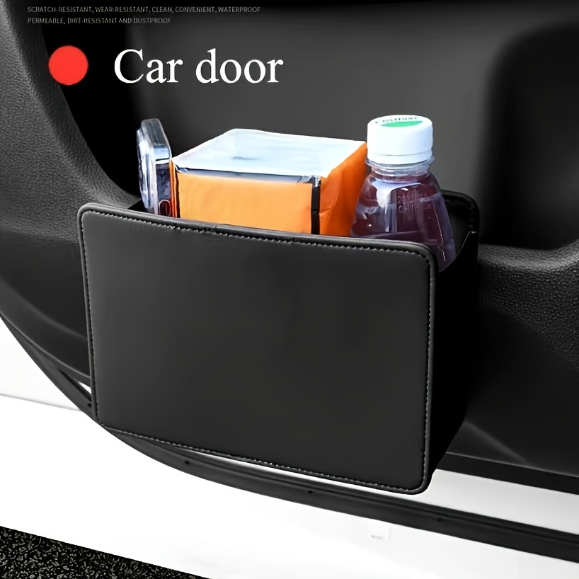 

1pc, Black Pu Leather Car Storage Box, Multifunctional Portable Foldable Trash Can, Door Side/seat Backrest Hanging Organizer, Auto Interior Accessories