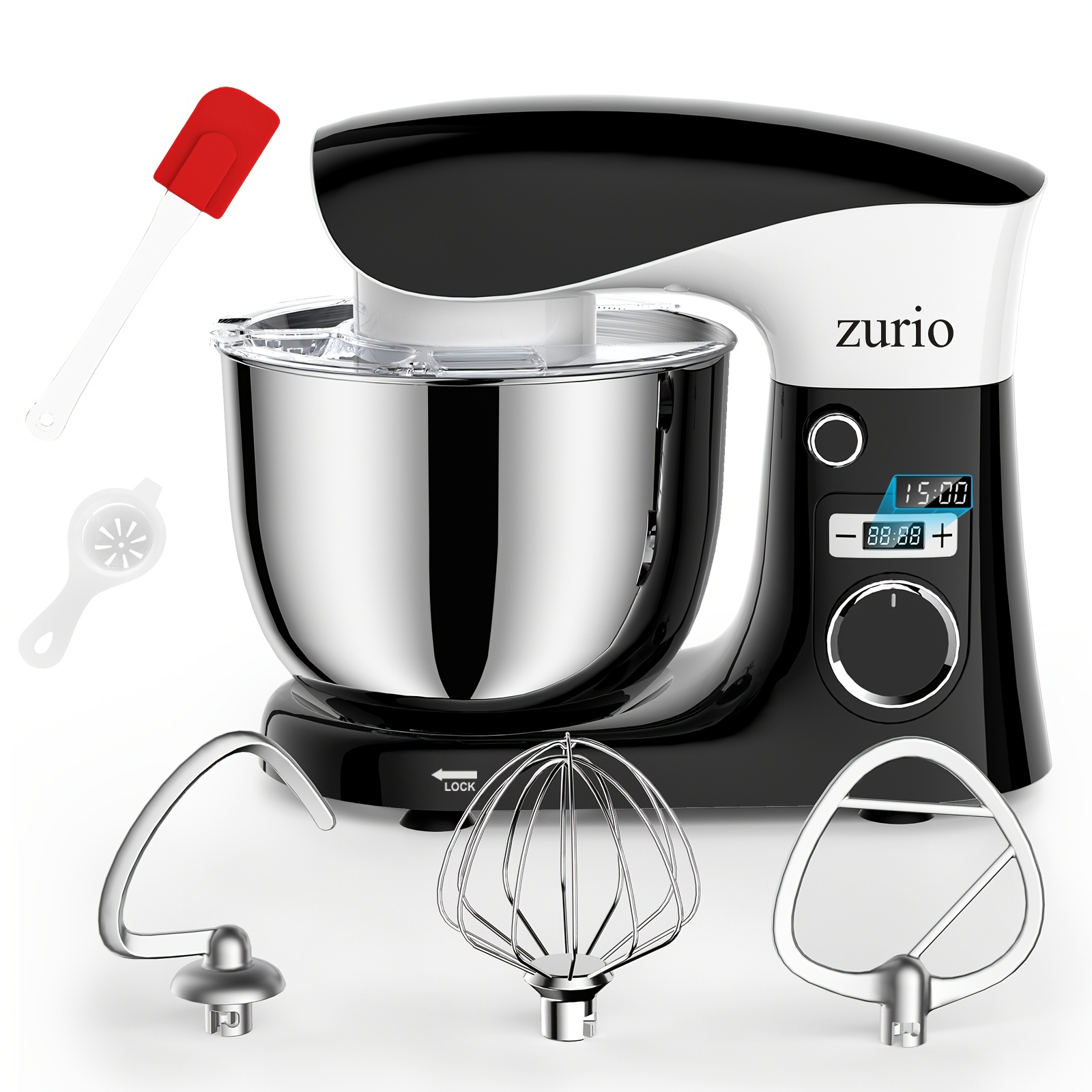 Image of 3-in- Stand Mixer, 10-speed Mixer With Button, Including 5l Stainless Steel Bowl, Dough Hook, Mixer, Egg Mixer, Spatula