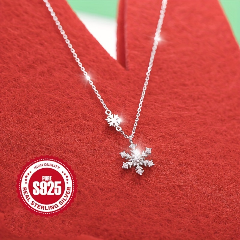 

Elegant 925 Sterling Silvery Snowflake Pendant Necklace With Cubic Zirconia - Hypoallergenic, Christmas & Casual Attire