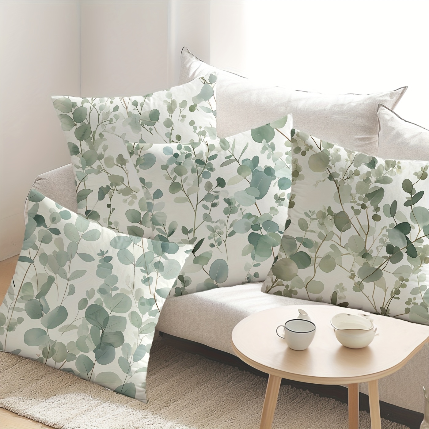 

4pcs Spring Eucalyptus Leaf Throw Pillow Covers, 17.7"x17.7", Zip Closure, Machine Washable - Home & Sofa Decor