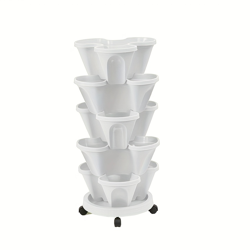 Image of 5-tier Stackable Vertical Garden Planter For Strawberries, Herbs, Flowers & Vegetables - Modern , Durable Plastic With Polished Finish, Lightweight & Easy To Assemble, Indoor/outdoor Spring Gardening