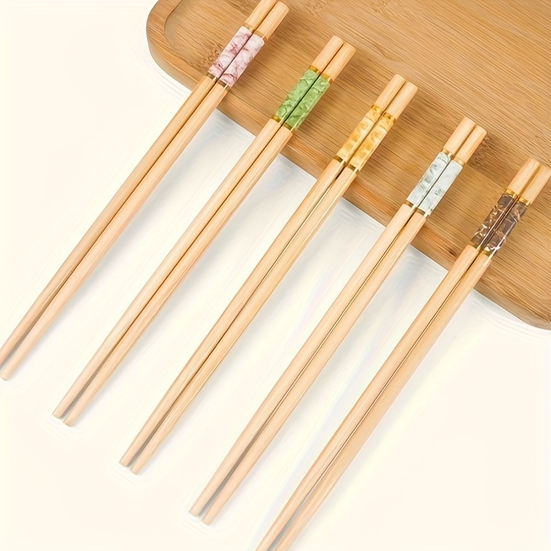 Image of 5 Pairs Of 10 Bamboo Chopsticks Suitable For - Family Gatherings, Parties, Restaurants, Hotels, Essential Supplies, 5 Colors Per Person