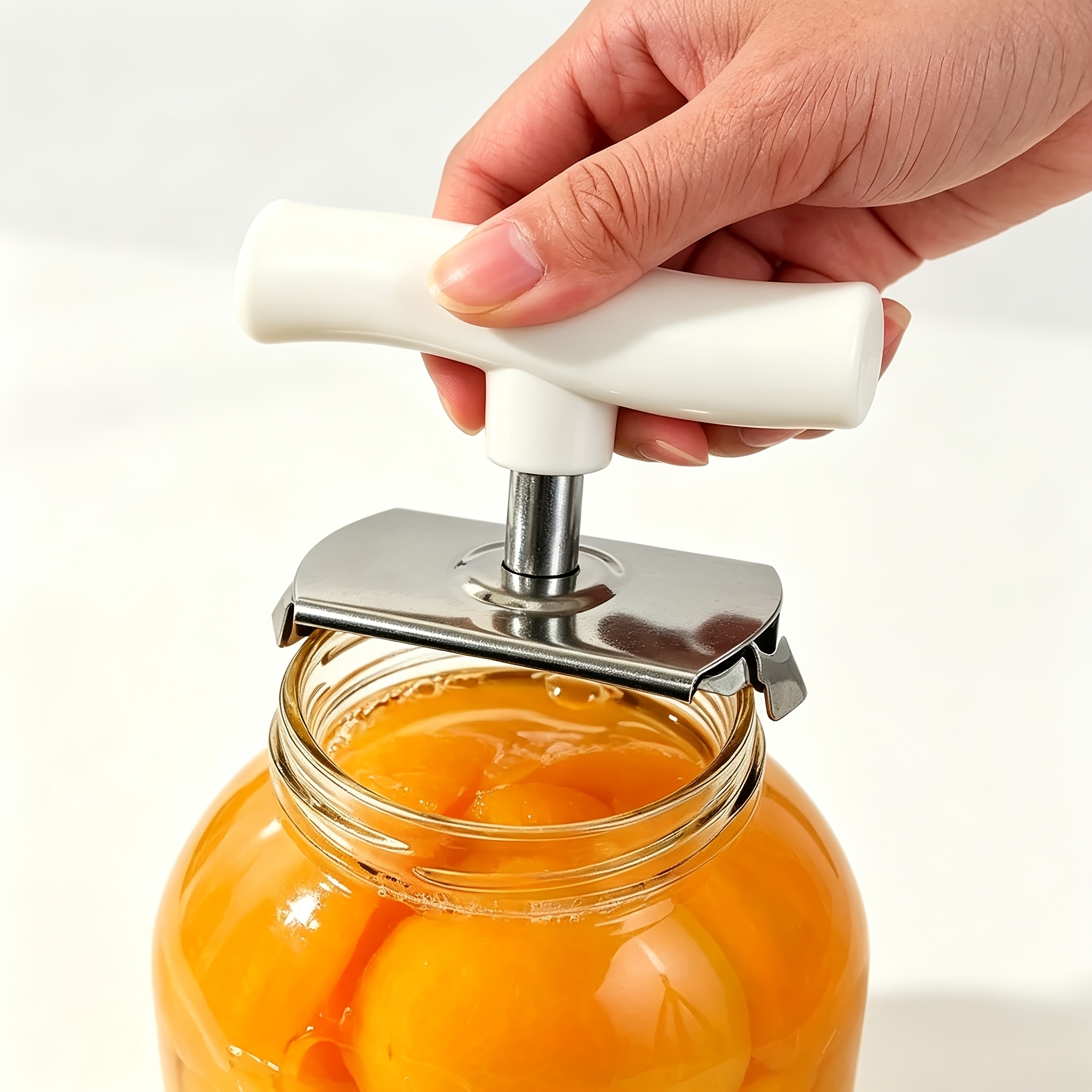 TEMU 1pc (manual Remover) Premium Stainless Steel Jar Opening Tool Ergonomic White Handle Easy To Grip, Effortless Twist Off Stiff Lids, Compatible