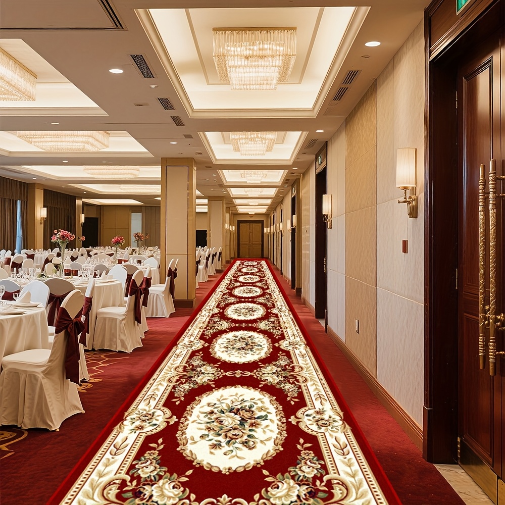 TEMU Golden Diamond Velvet 1pc Red Bohemian Style Runner Rug, Persian For Banquet Hall Celebration Event Aisle Decoration Extra-long Carpet, Machine