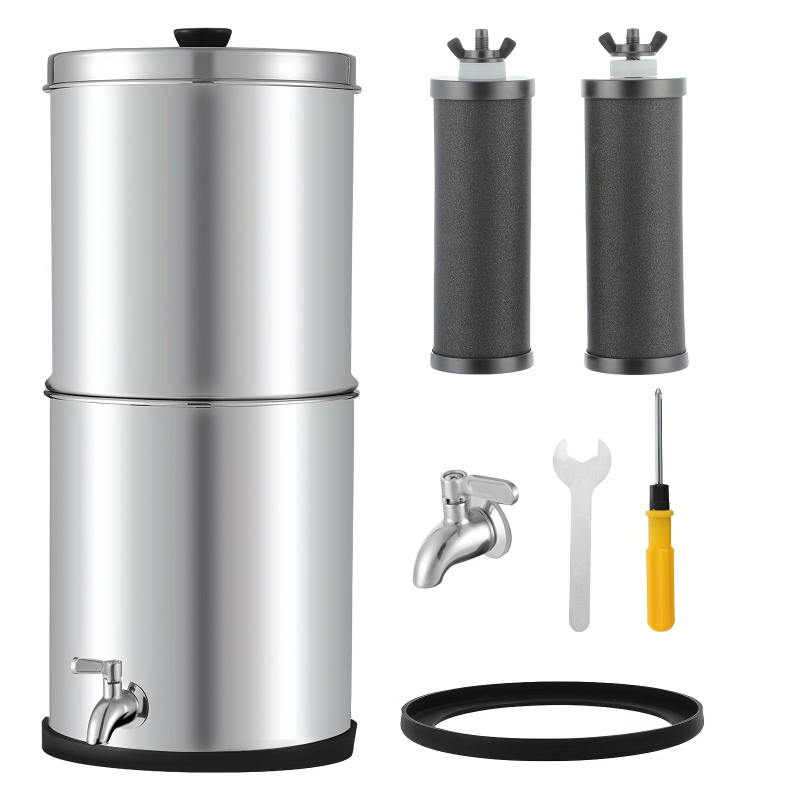 TEMU 2.25g Gravity-fed Water Filter System - 304 Stainless Steel Countertop System With 2 Carbon Filters And Metal Faucet, Nsf/ansi 42 Certification,