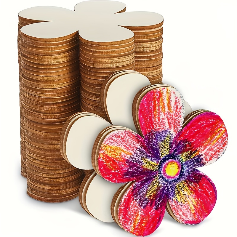 

20pcs Wooden Flower Shape Set For Diy Crafts - Painting, Coasters & Decorations - Ideal For Holidays Like Halloween, Christmas, Easter & Thanksgiving