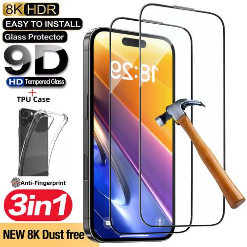 2pcs of high definition tempered glass screen protectors 1pc tpu case two packs of 9d full coverage premium tempered glass easy large hole tpu phone case designed for the for iphone 17 pro 9 inches features anti glare an