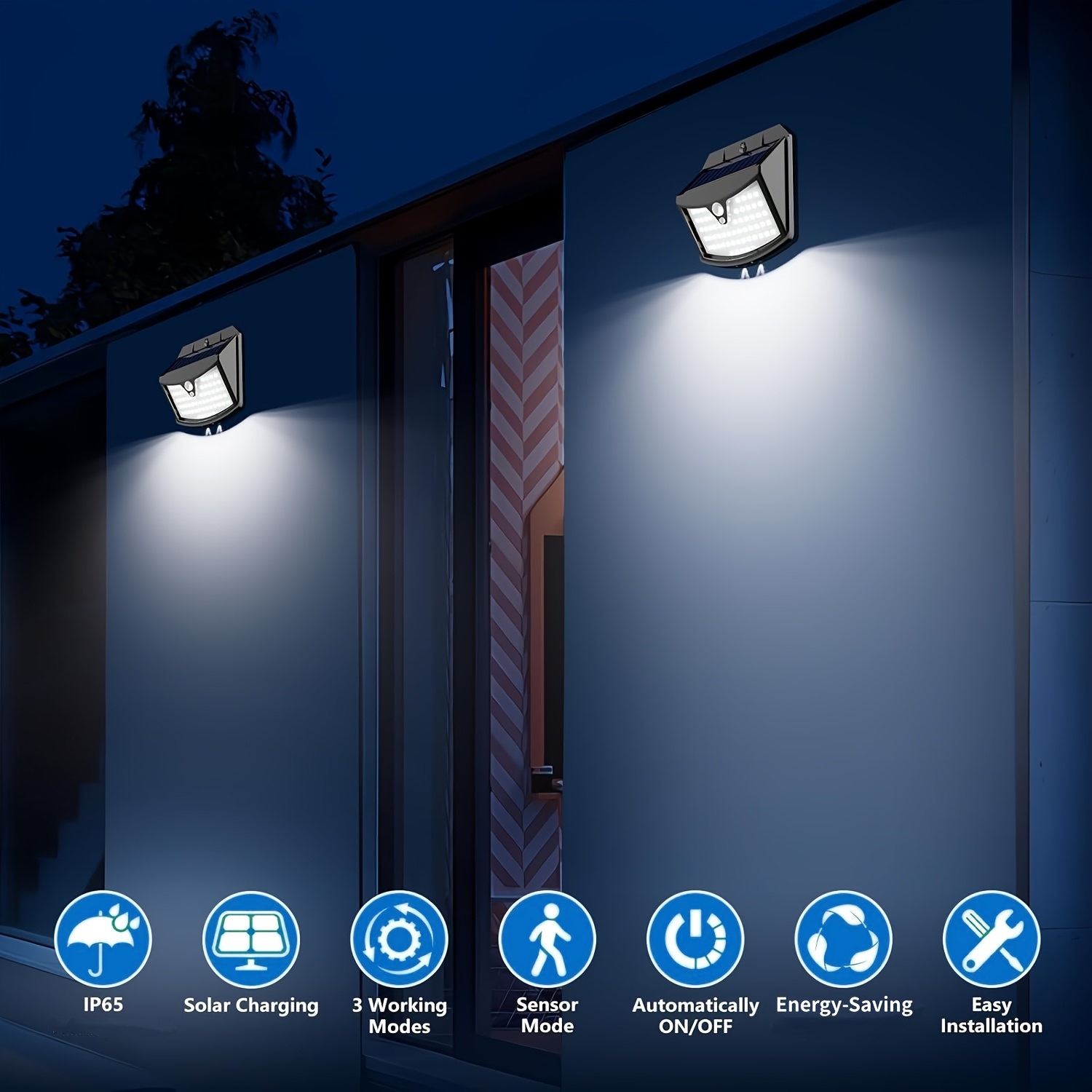 1 Paquete de 70 Luces Solares LED Blancas para Exteriores, Luces de Seguridad Inalámbricas con Sensor de Movimiento Solar, IP65 con 3 Modos de Funcionamiento para Jardín