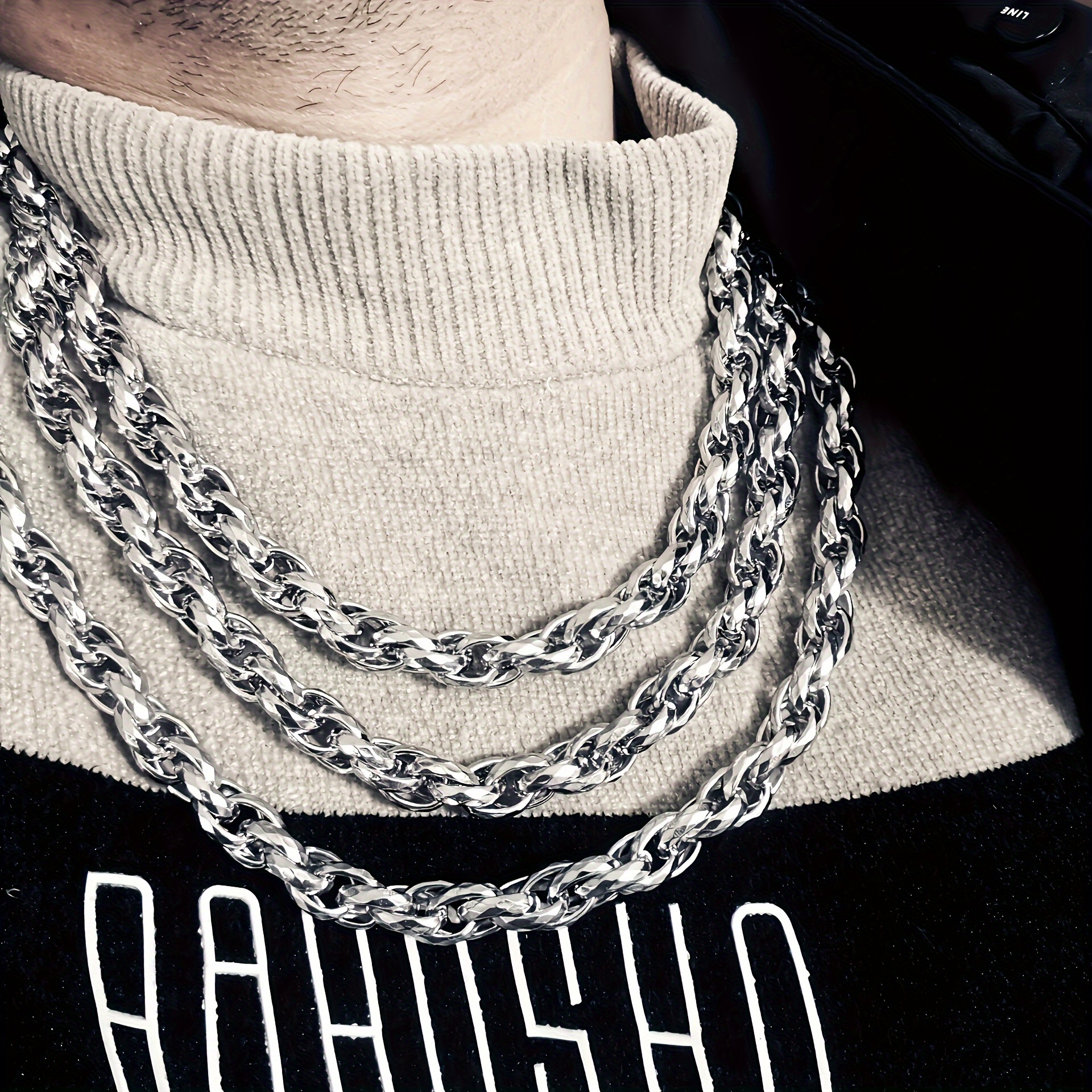 Stainless Steel Twisted Large Chain Bracelet & Necklace Set