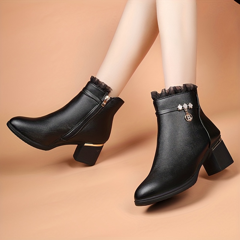 Lace-Trimmed Ankle Boots for Women with Pointed-Toe