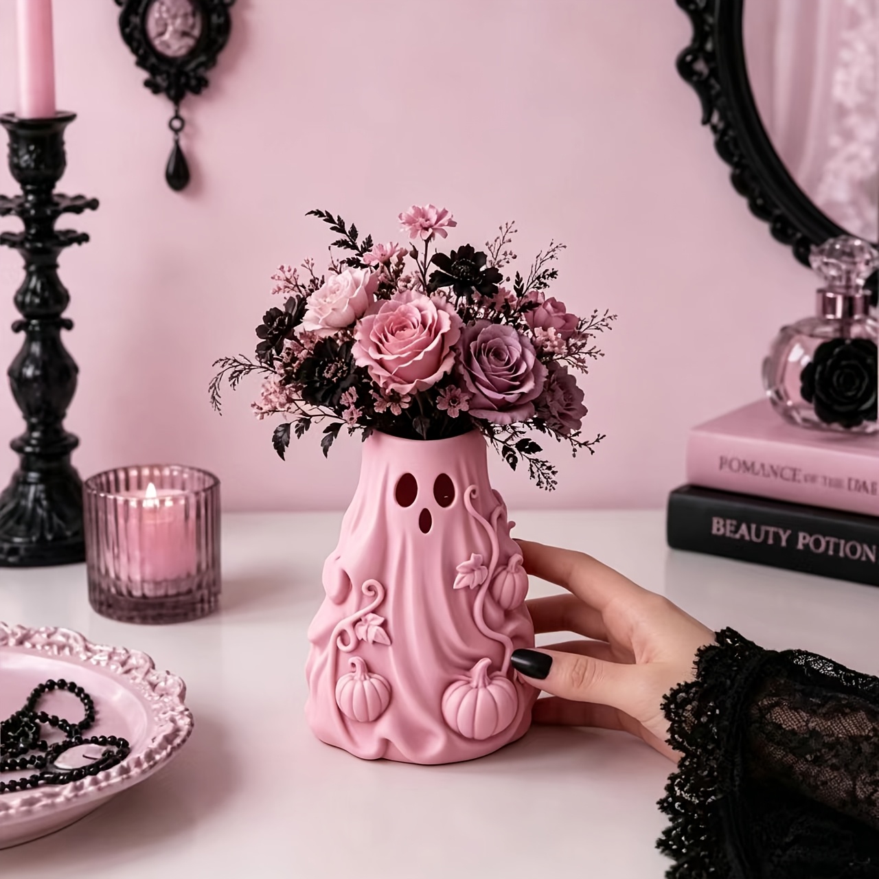 TEMU Vase Citrouille d'Halloween, Ornement Décoratif de Bureau, Support Multifonctionnel pour Arrangement de Fleurs Séchées et Porte-Stylo, Cadeau de