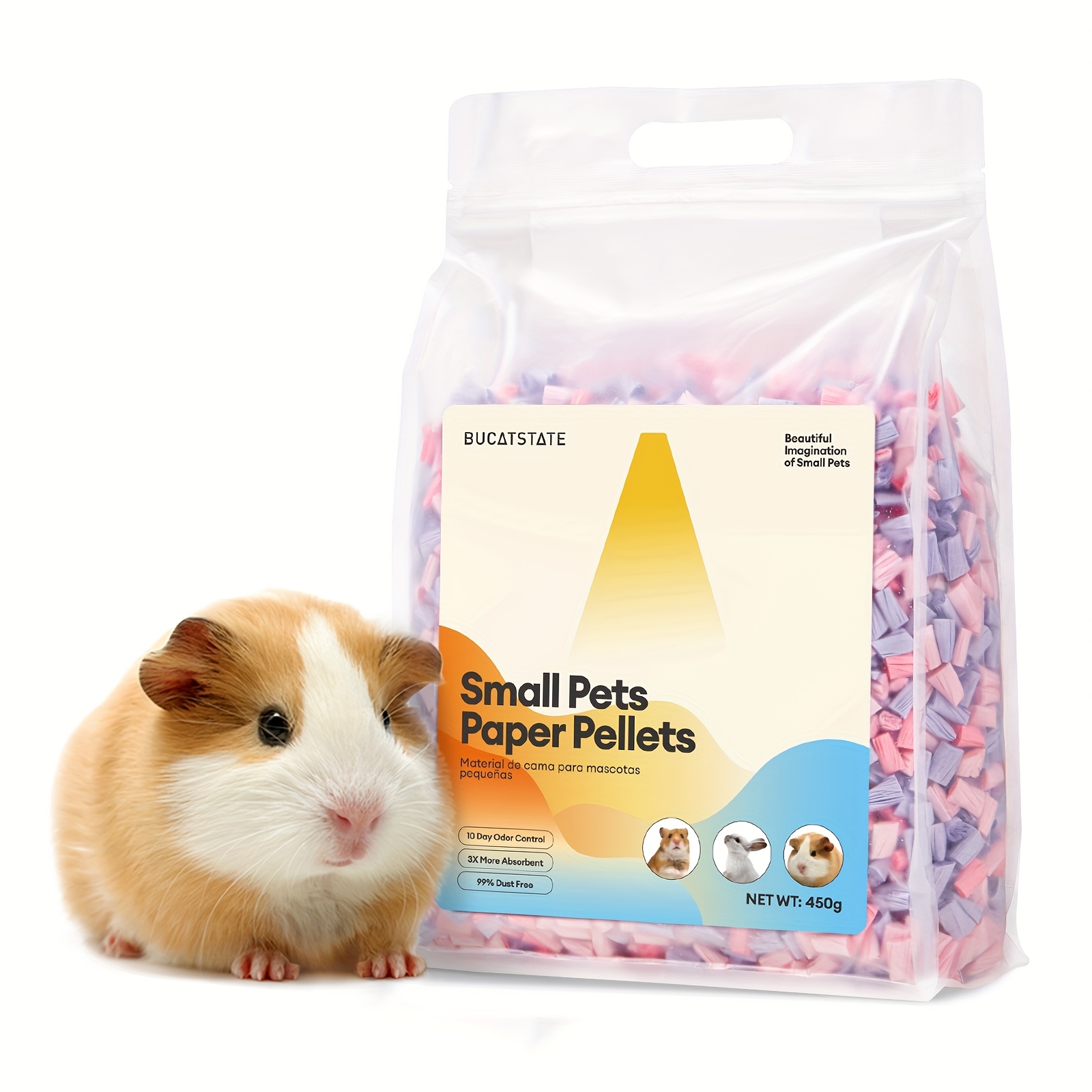 BUCATSTATE Hamster Paper Pellet Bedding, 450G - Free from Dust, Highly Absorbent, Odorless Litter for Small Pets. Ideal for Syrian Hamsters, Dwarf Hamsters, Gerbils, Mice, Lemmings, Degus, Reptiles, And Birds