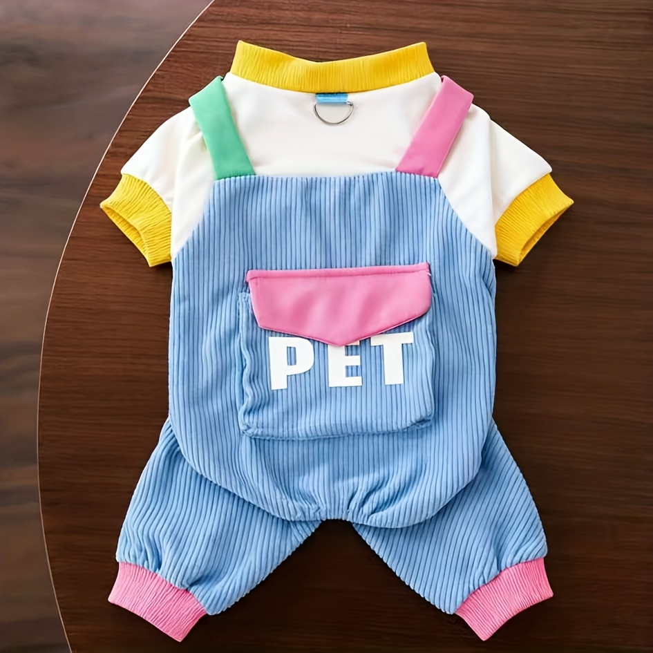 TEMU 1pc Letter Pocket Harness Overalls For Small Dogs, Spring/summer Lightweight Pet Anti-shedding Clothes For Teddy, Bichon, Schnauzer, Pomeranian,