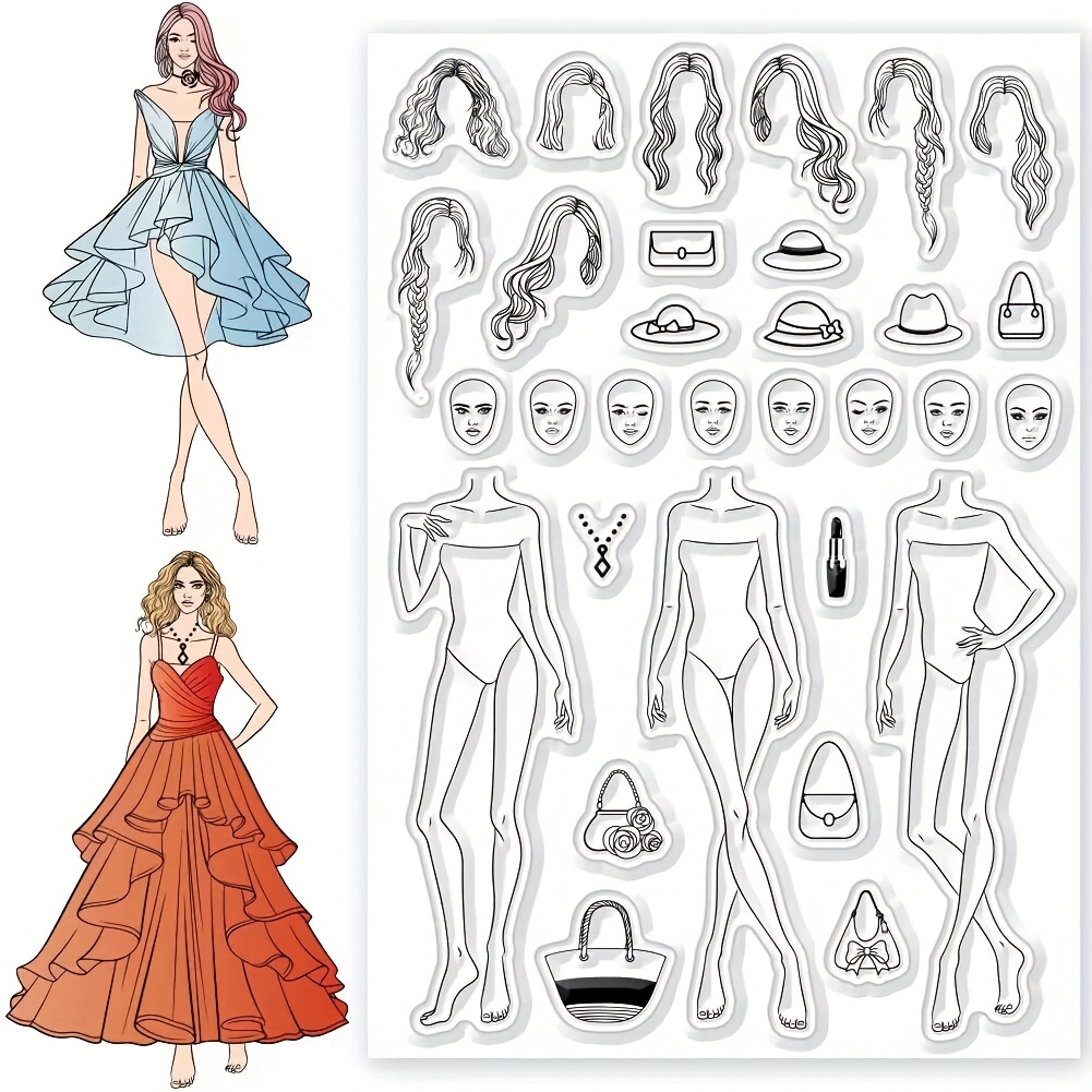 TEMU Girl's Outfit Stencils: Diy Silicone Stamps For Scrapbooking, Card Making, And Crafting - Suitable For Ages 14 And Up