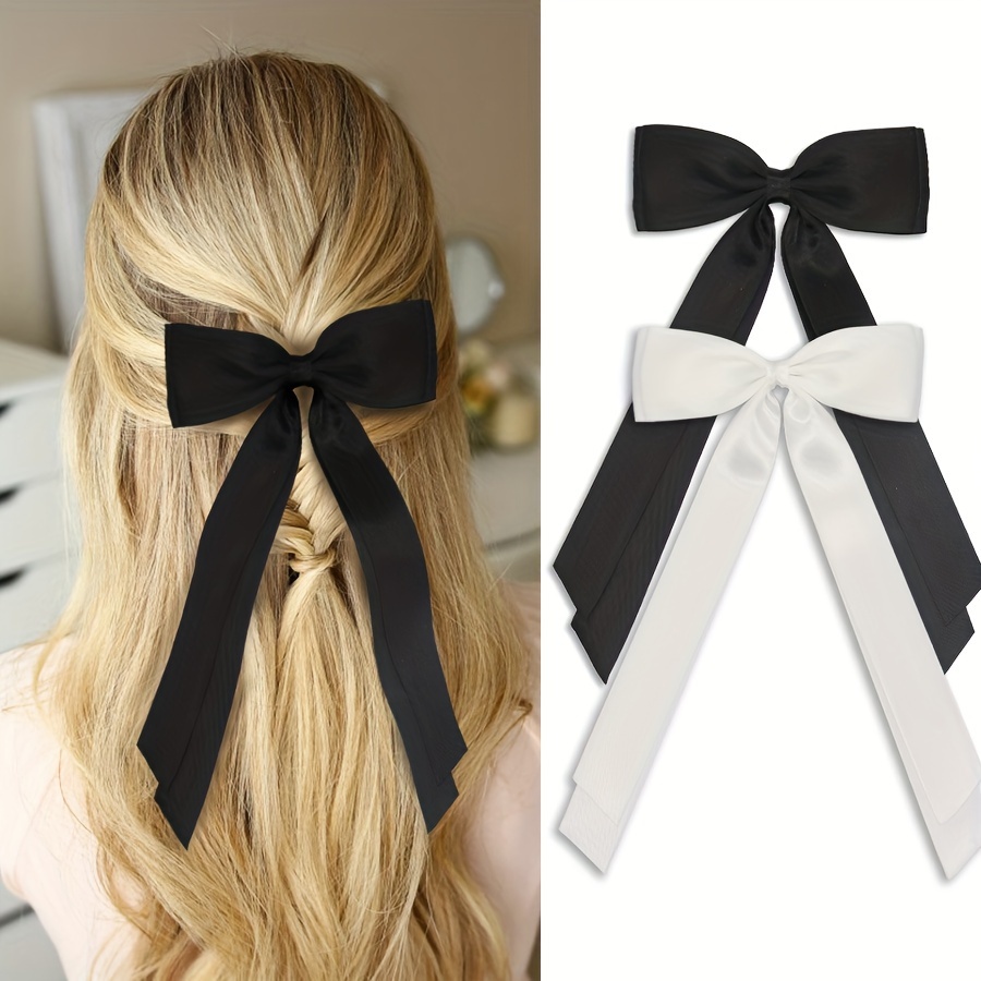 

2pcs Elegant Solid Color Ribbon Bowknot Shaped Hair Clips Trendy Hair Decoration For Women And Daily Use