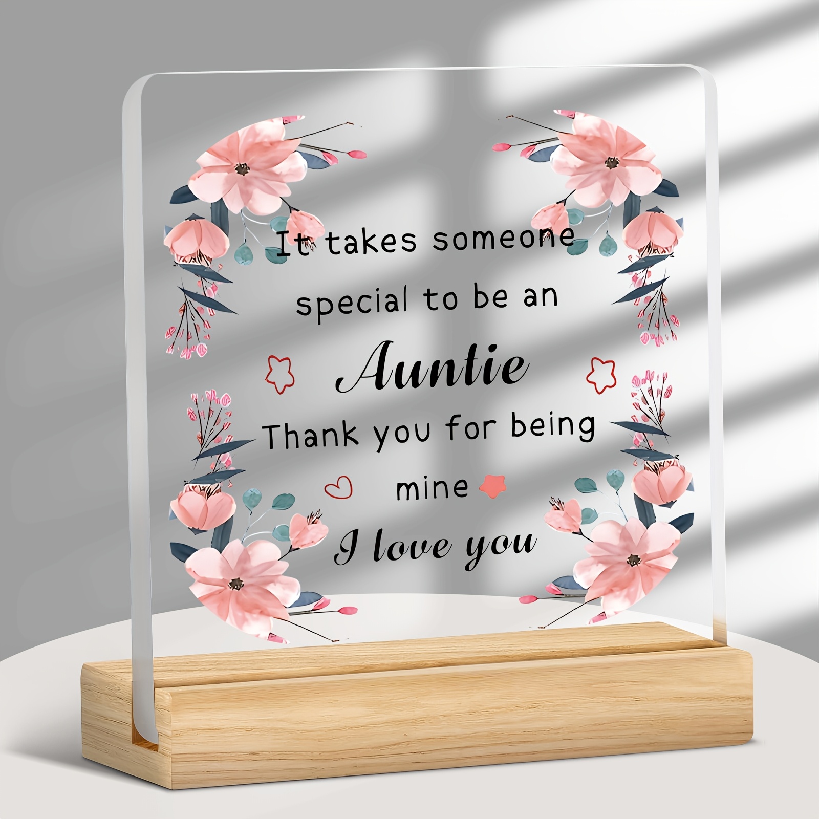 TEMU 2D Plat, Modern Acryl Bureau Decoratie met Bloemontwerp & Hartelijk Bericht - Sentimenteel Geschenk voor Tante, Moeder, Valentijn, Verjaardag,