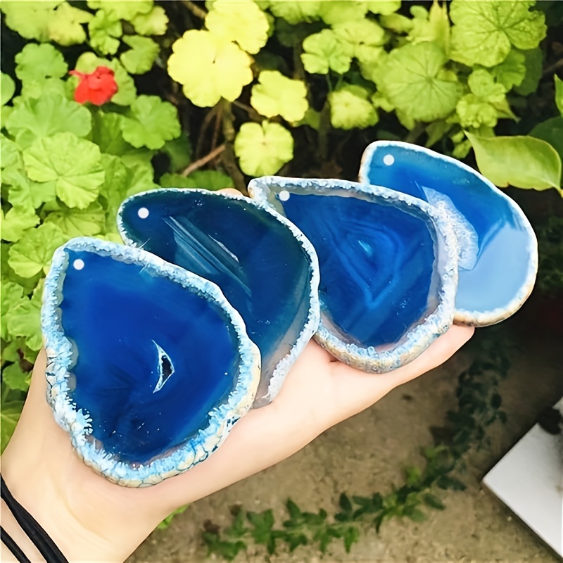 

1pc Hollowless Blue Agate Wind Chime With Holes, Landscape Natural Agate Slice, Jewelry Making Supplies, Crystals, Natural Stone