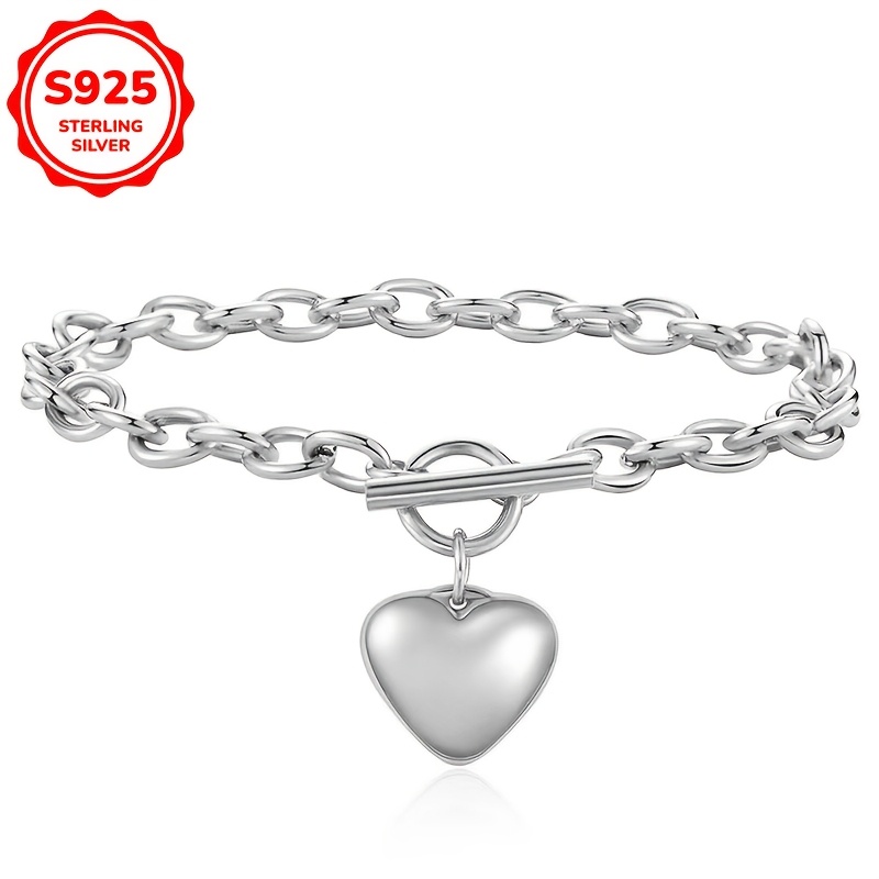 

Bracelet Charm Cœur en Argent Sterling 925, Style Vacances , Bijoux de Croix et Cercle pour Femmes