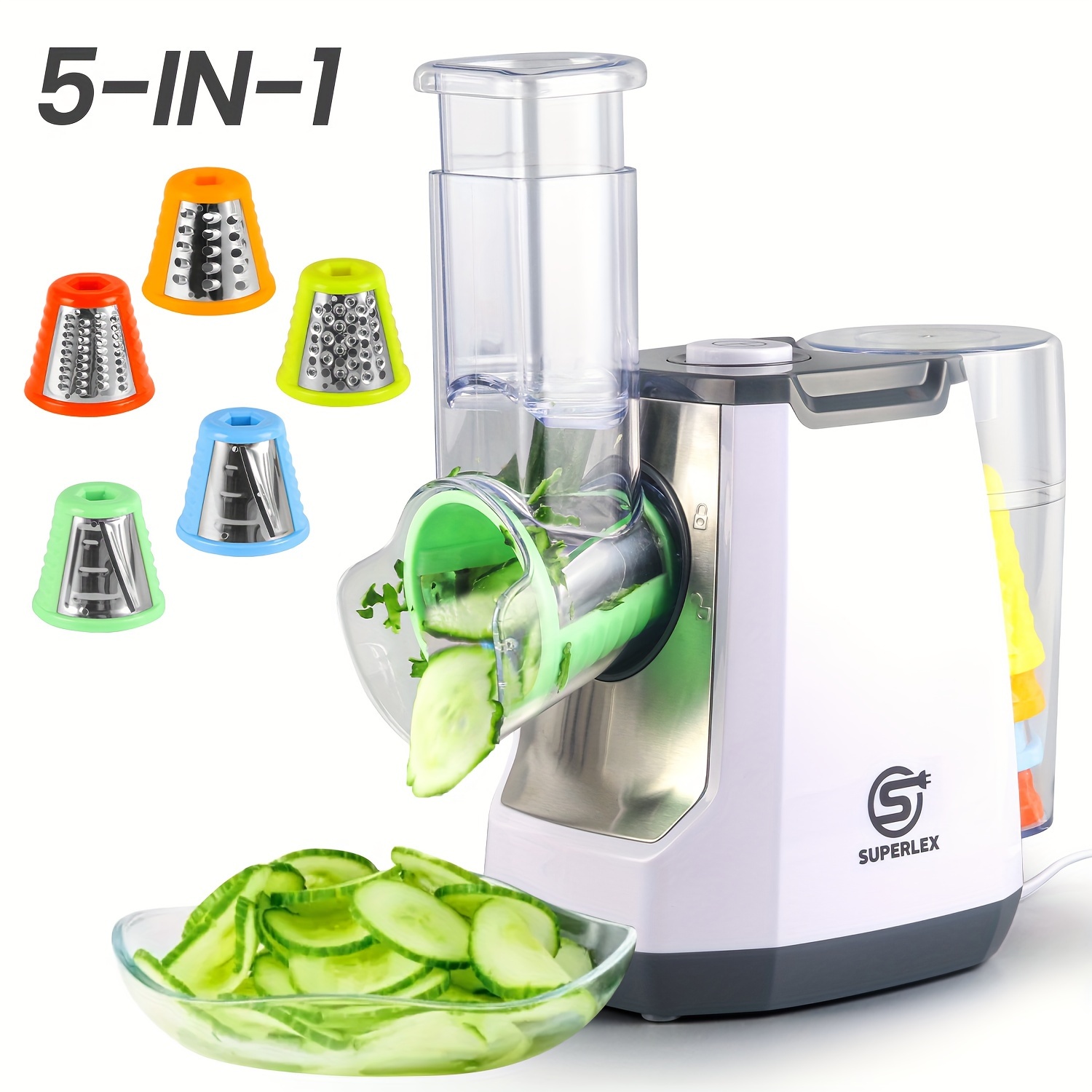 SUPERLEX 5-in-1 Electric Grater Vegetable Slicer and Food Processor
