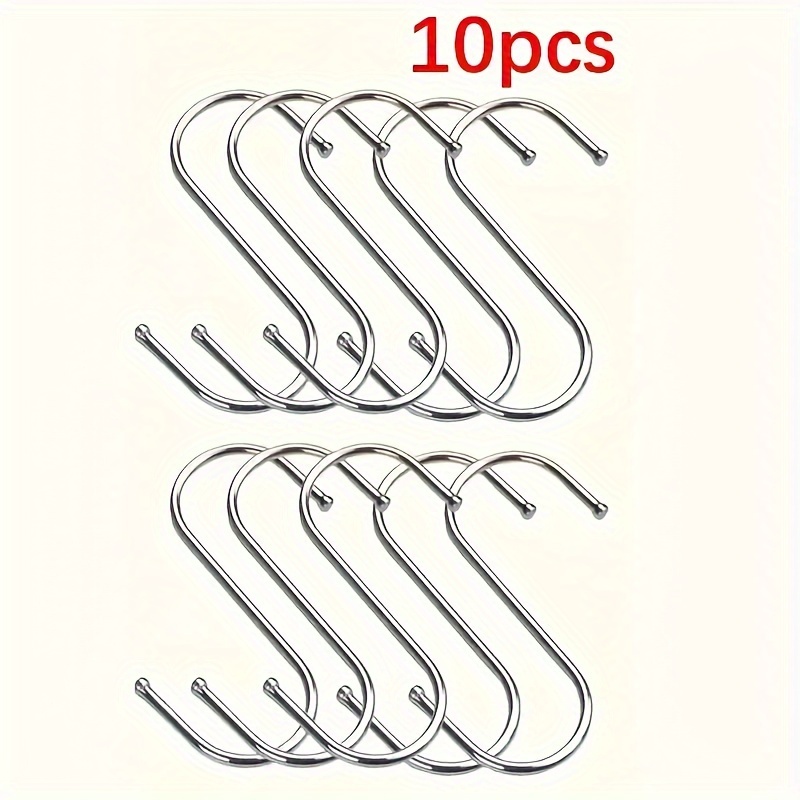 

10-pack Stainless Steel Hooks, Rust-resistant Kitchen Organizer, For Pots, Pans, Bags, Cups, Home Decor, Metal Material