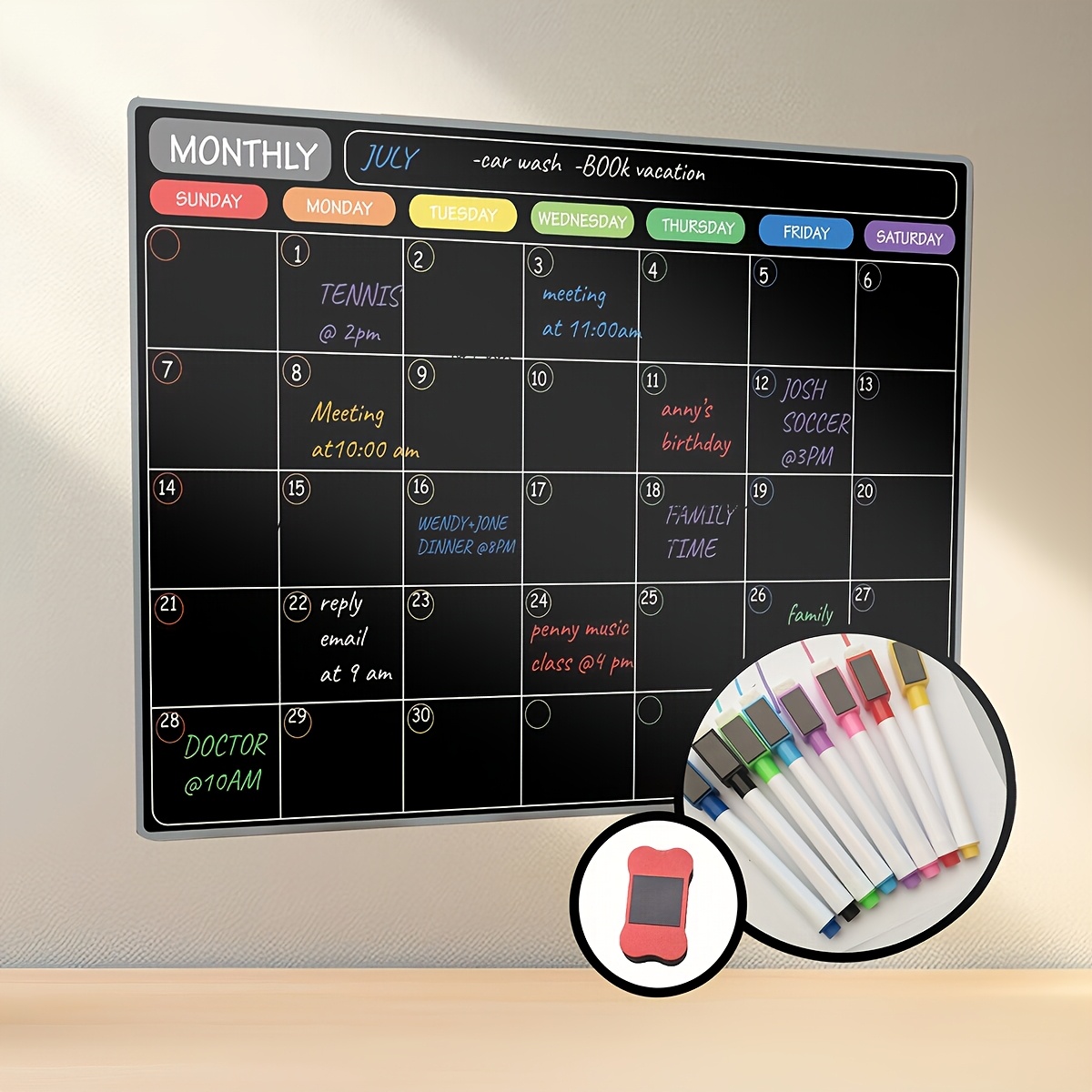 

-erase Board Set For Dual-use On Refrigerator Walls | Precise Schedule Management | Smooth And Easy-to-wipe Magnetic Calendar + Refrigerator Memo Stickers | A New For Time Management In Home Office.