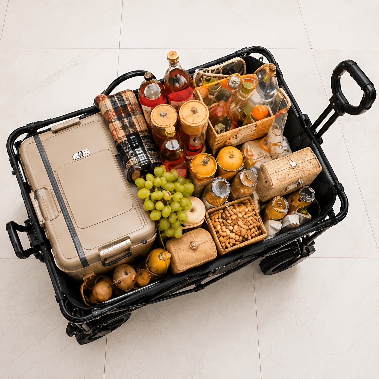 Foldable Camping Trolley, Black Trolley, Wide-wheeled Outdoor Trolley With Frame And Oxford Fabric, Large-capacity Trolley, Suitable For The Garden, Beach, Shopping, Sports And Travel