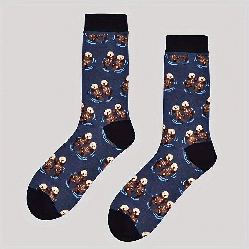 

Chic Otter Print Mid-calf Socks For Women - Breathable Cotton , , Casual Wear