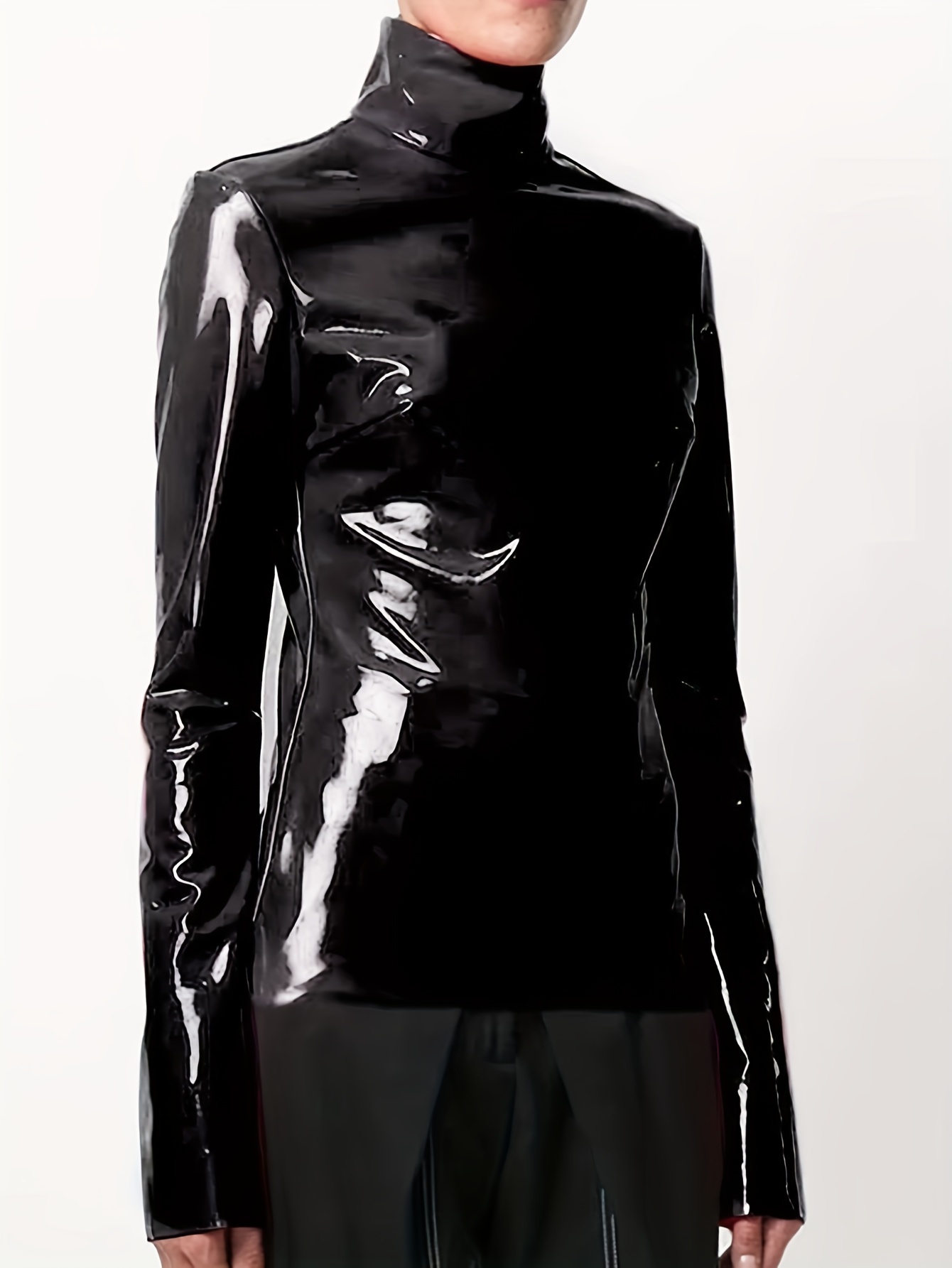 haut à col roulé en faux cuir vintage femme pull à manches Temu