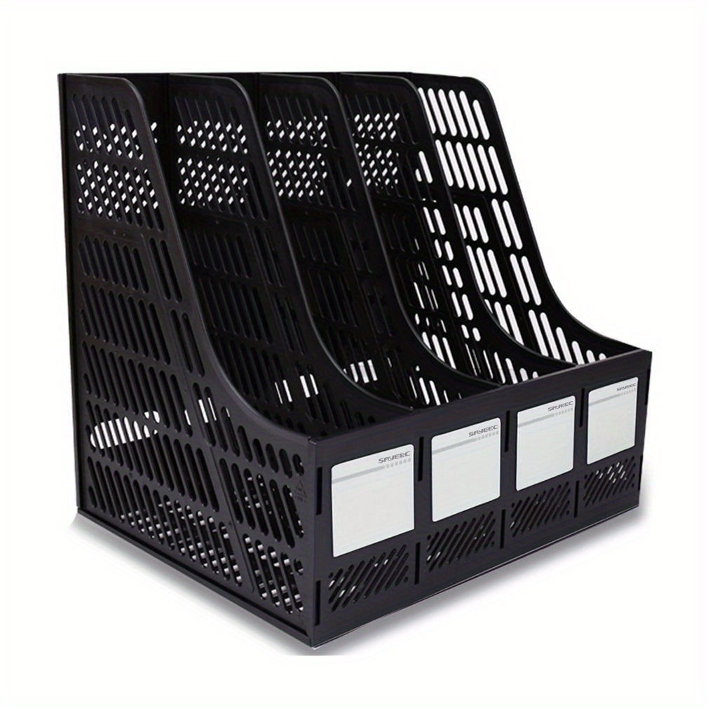 Image of Desktop Magazine Rack, Office Desk File Organizer With 4 Compartments, Vertical File Divider, Bookshelf Frame, File Cabinet Shelf, Storage Organizer Box Suitable For Home Office, Black Color