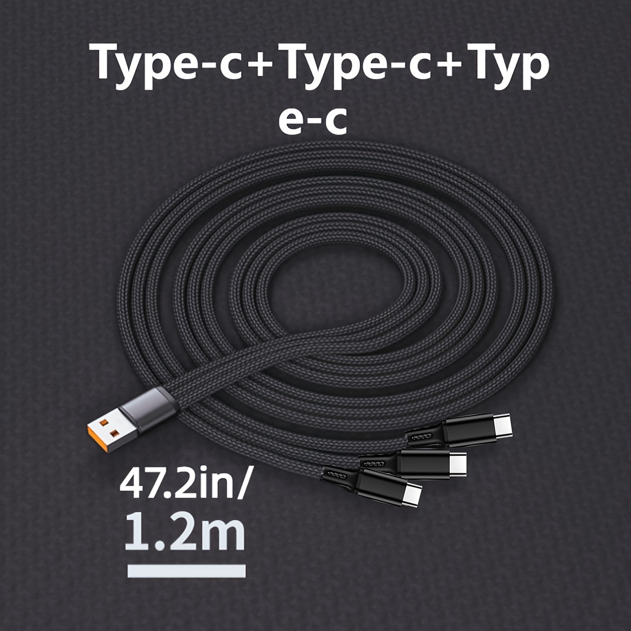 

1pc Of 3-in-1 Charging Cable, Usb A To Type-c+ Micro Usb Charging Cable, Nylon Braided Cable With 3x0.2/1.2m Length, 3a Fast Charging, Compatible With Smartphones/android And More