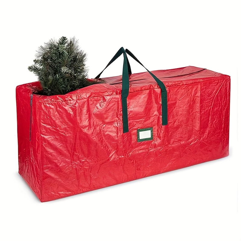 

1pc Waterproof Christmas Tree Storage Bag - Fits 6ft Artificial Trees, Red With Green Zipper, Sturdy Handles & Label Pocket, Ideal For Holiday Organization, Christmas Bag, Tree Storage