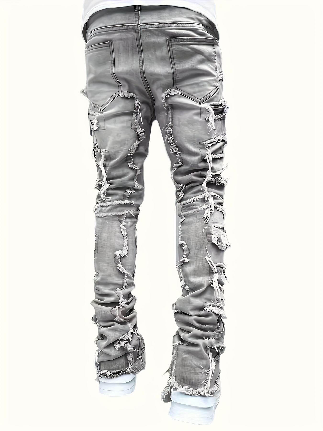 mens skinny ripped jeans fit denim pants - Temu